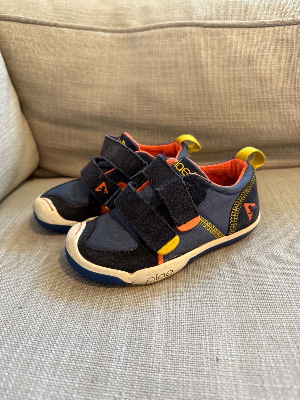 Plae TY shoes Denim Toddler Navy and Orange Active Sneakers Velcro